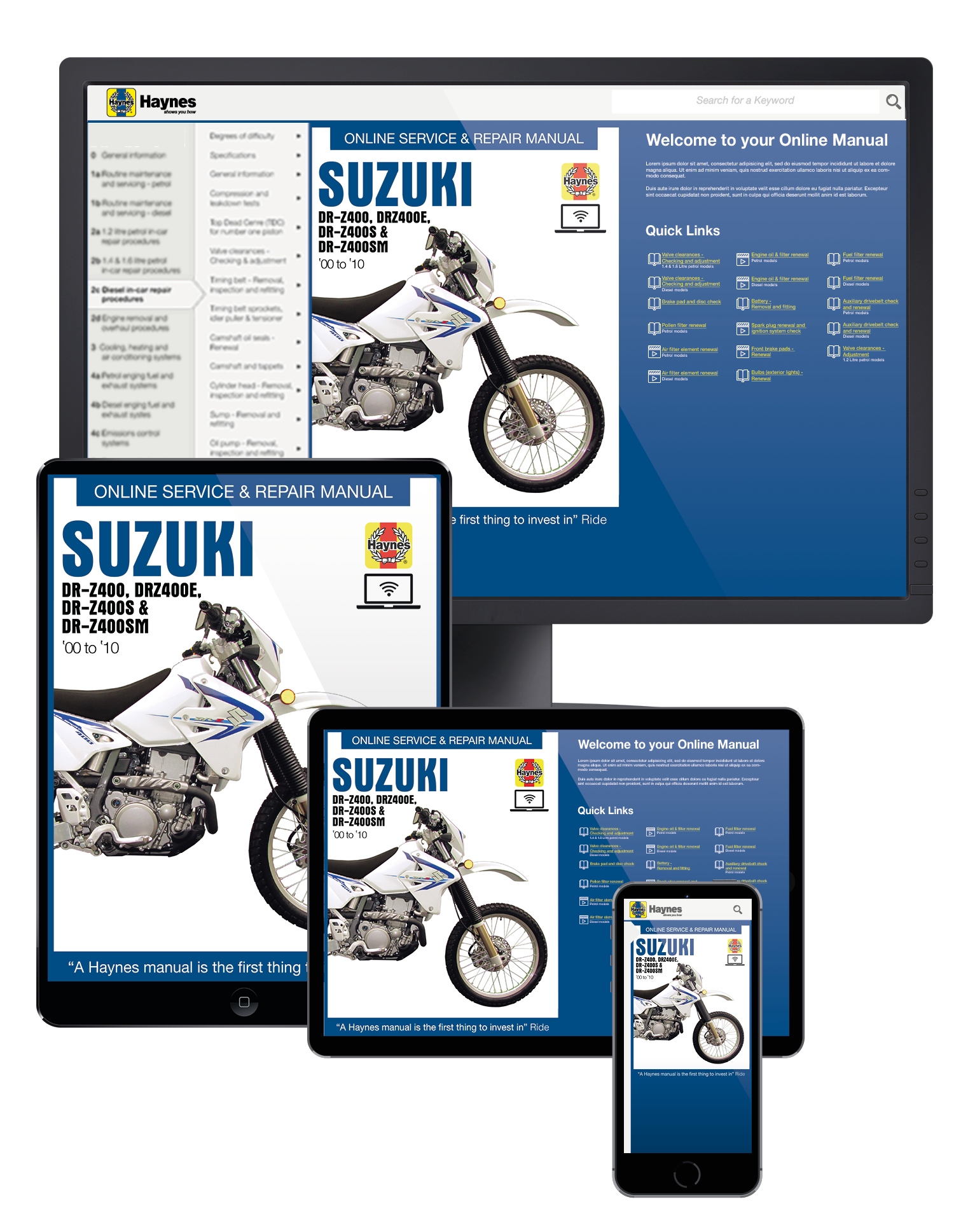 Suzuki DR-Z400 (00-05) DR-Z400E (00-09) DR-Z400S (00-10) & DR-Z400SM (05-10) Haynes Online Manual Suzuki DR-Z400 (00-05) DR-Z400E (00-09) DR-Z400S (00-10) & DR-Z400SM (05-10) Haynes Online Manual