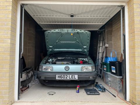VW Passat in garage