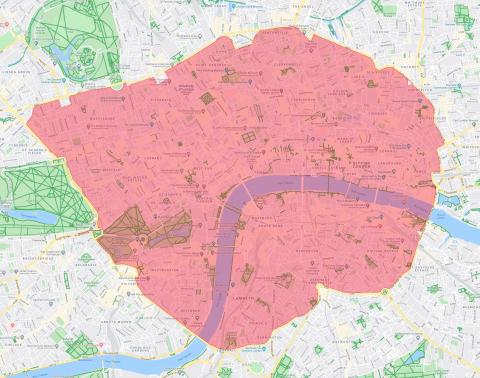 London's Congestion Charge zone where congestion charge london
