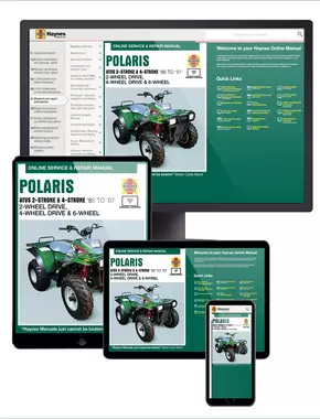 Polaris ATVs Haynes Online Repair Manual covering all 250cc-500cc 2-stroke and 4-stroke 2-wheel drive, 4-wheel drive and 6-wheel drive models (85-97)