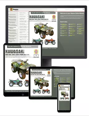 Kawasaki Bayou and Prairie ATVs Haynes Online Manual covering Bayou 220cc, 250cc and 300cc as well as Prairie 300cc ATVs (86-11)