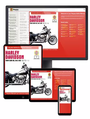 Harley-Davidson Twin Cam 88 Haynes Online Manual covering Softail (2000 thru 2010), Dyna Glide (1999 thru 2010), and Electra Glide/Road King and Road Glide (1999 thru 2010)