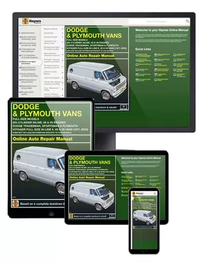 Dodge and Plymouth Full-size Vans covering Tradesman, Sportsman and Plymouth Voyager Vans with In-line 6, V6 and V8 engines (71-03) Haynes Online Manual